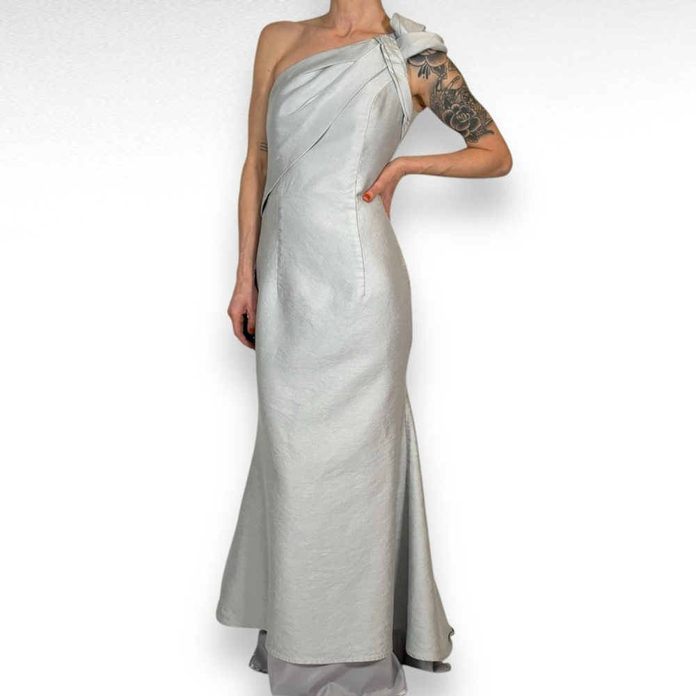 Frascara Silk Wool Maxi Dress Blue Wedding Formal Prom Luxury Designer Sz Small